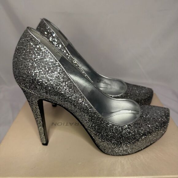 BCBG Silver Glitter Pumps Size 7.5M - Picture 1 of 9